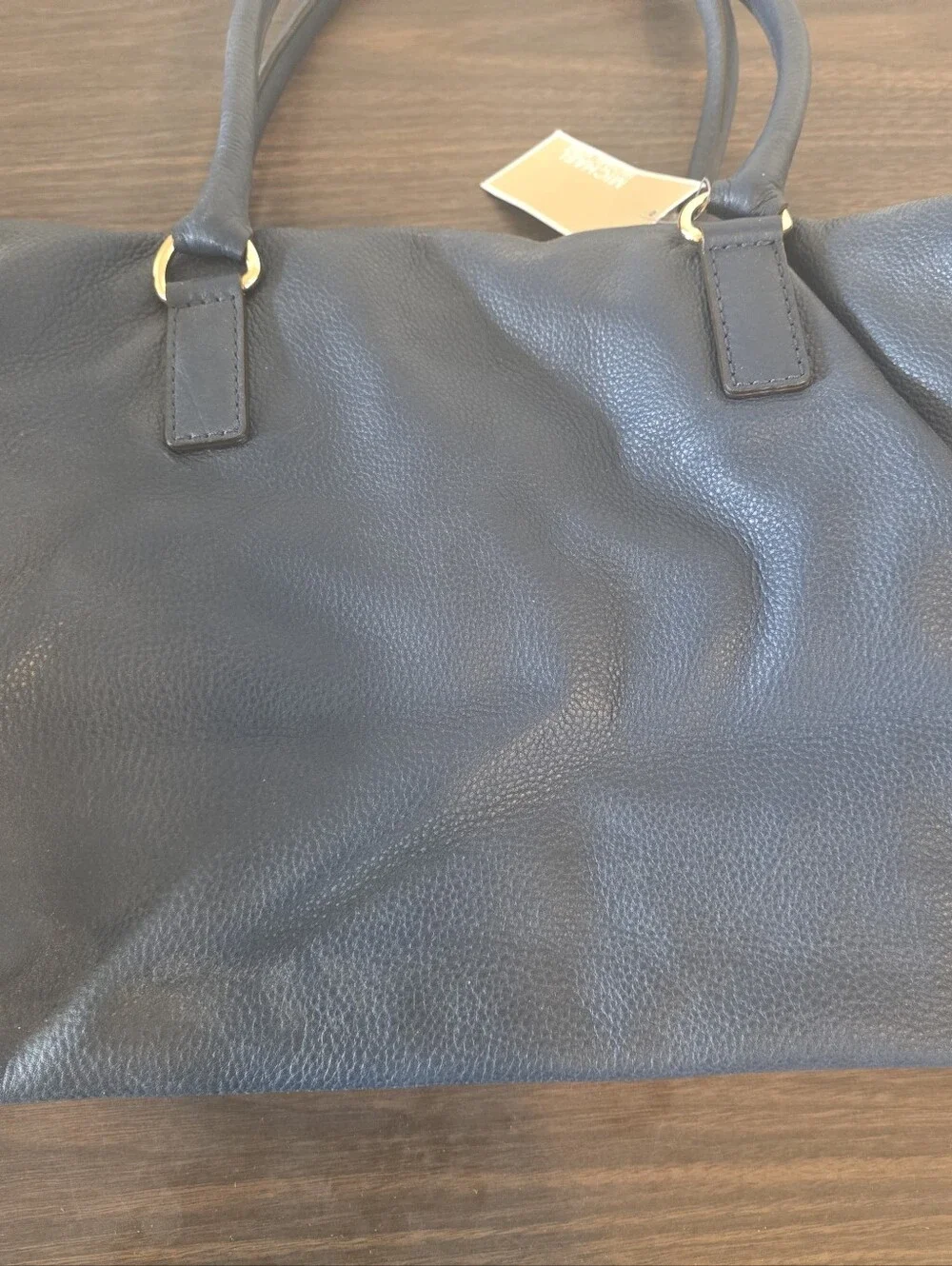 Michael Kors Navy Pebbled Leather Shoulder Tote with Gold Hardware